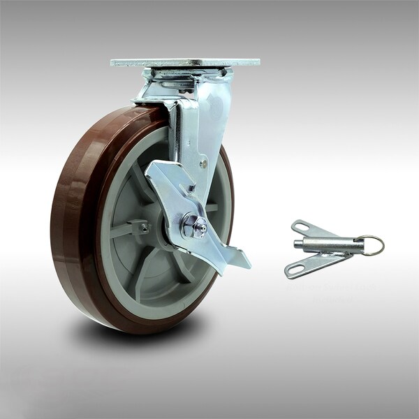 Service Caster 8 Inch SS Polyurethane Caster with Ball Bearing and Brake/Swivel Lock SCC SCC-SS30S820-PPUB-TLB-BSL - main